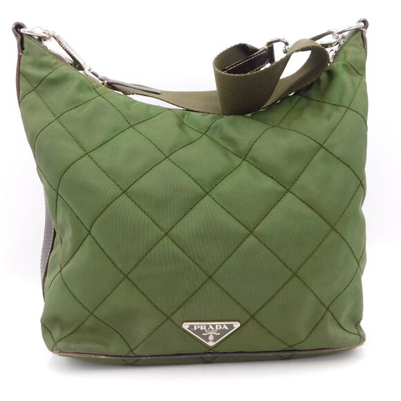Prada Camo Green Quilted Hobo Shoulder Bag | Leather Trim | Fair Condition - Picture 1 of 16